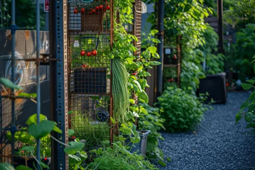 Support mural pour plantes et potager vertical en métal recyclé, modulable, durable et adapté aux petits espaces urbains