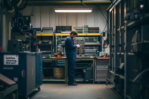 Opérateur qui évalue, trie et prépare méthodiquement différents métaux de récupération avant recyclage industriel