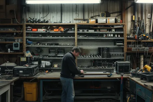 Meuble industriel design fabriqué en métal recyclé, alliant esthétique brute, durabilité accrue et respect des ressources